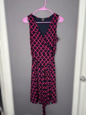 MIX by 41 Hawthorn Pink Navy Faux Wrap Dress Lattice Print Medium